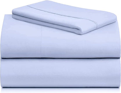 LuxClub 3 PC Twin Sheet Set, Deep Pockets Wrinkle Free Cooling Bed Sheets Hotel Bedding for Women, Men, Kids & Teens, Includes 1 Fitted Sheet, 1 Flat Sheet and 1 Pillowcase-Silky Soft Sky Blue