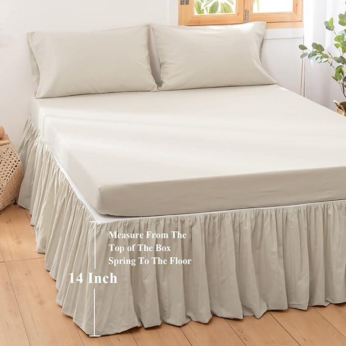 BISELINA French Linen Bed Skirt with Pleated Frills 14-Inch Tailored Drop Natural Flax Cotton Blend Dust Ruffle Soft Cozy Farmhouse Bedding (14" Full, Linen)