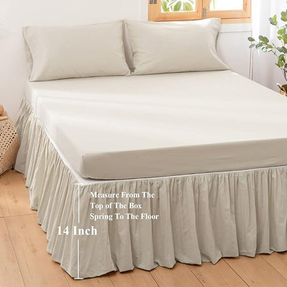 BISELINA French Linen Bed Skirt with Pleated Frills 14-Inch Tailored Drop Natural Flax Cotton Blend Dust Ruffle Soft Cozy Farmhouse Bedding (14" Full, Linen)