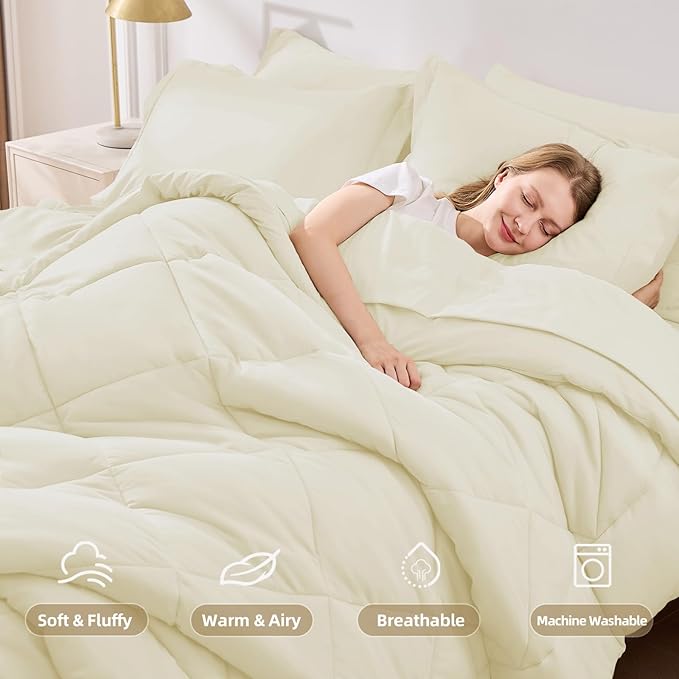 FUANNA 7 Pieces King Size Comforter Set, All Season Bed in a Bag King Size, Luxury Soft Bedding Sets with Comforter, Flat Sheet, Fitted Sheet, Pillowcases & Pillow Shams, Cream White
