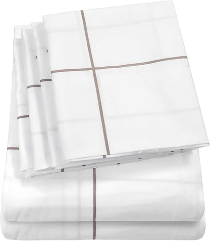Full Size Bed Sheets - 6 Piece 1500 Supreme Collection Fine Brushed Microfiber Deep Pocket Full Sheet Set Bedding - 2 Extra Pillow Cases, Great Value, Full, Window Pane White