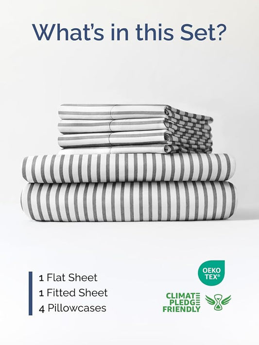 Extra Deep King Sheet Set - 6 Piece Breathable and Cooling Sheets - Hotel Luxury Bedding for Women, Men, Kids & Teens - Easy & Secure Fit - Soft and Wrinkle Free - Extra Deep Pockets - Grey Stripes