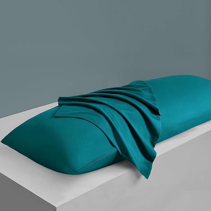 MILVOWOC 2Pcs Brushed Microfiber Body Pillowcases - 20 x 48 Inch, Teal Pillow Case Set Non Slip Envelope Pillow Cover with Moisture Absorption and Anti-Wrinkle