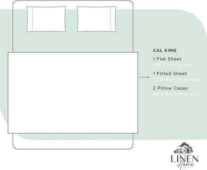 Linen Home 100% Cotton Percale Sheets California King Size, Pastel Turk, Deep Pocket, 4 Pieces Set - 1 Flat, 1 Deep Pocket Fitted Sheet and 2 Pillowcases, Crisp Cool and Strong Bed Linen