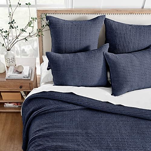 Levtex Home Mills Waffle King/Cal King Quilt Set (106x92in) with 2 Pillow Shams (36x20in) - Navy - 100% Cotton King Size Quilt Bedding Set - Lightweight, Soft, Pre-Washed