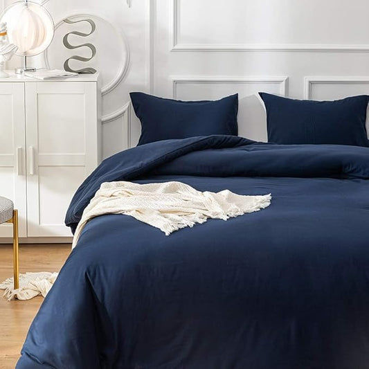 Houseri Navy Blue Comforter Set - Full Size - Ideal for Teen Boys & Girls - Classic Navy Blue Bed Bedding Set - Perfect for Dorm Comforters