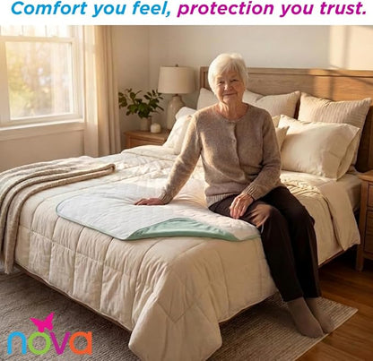 NOVA Medical Products Waterproof Reusable Underpad with 100% Cotton Skin Soft Top Layer, Washable Incontinence Bed and Surface Overlay, Super Absorbent, 32” x 36”