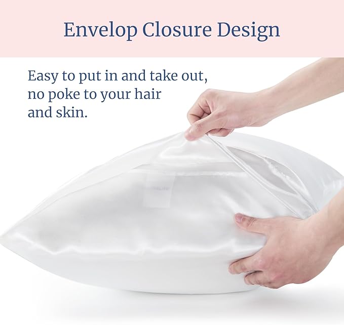 BEDELITE Satin Pillowcase for Hair and Skin, Super Soft and Cooling Similar to Silk Pillow Cases 2 Pack with Envelope Closure, Gift for Women Men(20"x26" Standard Size, White)