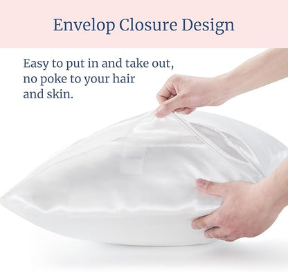 BEDELITE Satin Pillowcase for Hair and Skin, Super Soft and Cooling Similar to Silk Pillow Cases 2 Pack with Envelope Closure, Gift for Women Men(20"x26" Standard Size, White)