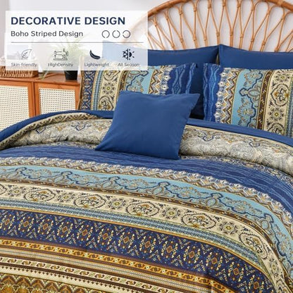 Cottolester Boho Comforter Set California King,Paisley Striped Bed in A Bag