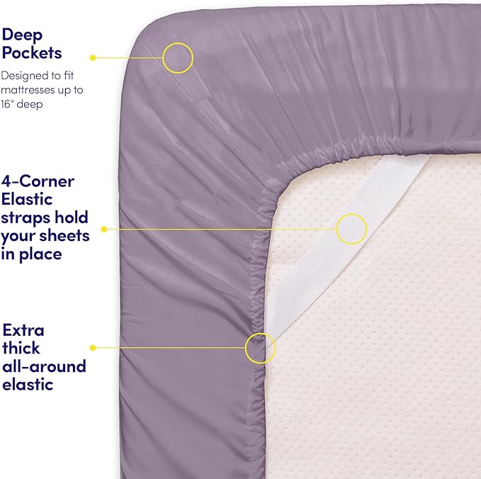 1500 Supreme Collection California King Sheet Sets Plum - Luxury Hotel Bed Sheets and Pillowcase Set for California King Mattress - Extra Soft, Elastic Corner Straps, Deep Pocket Sheets Plum