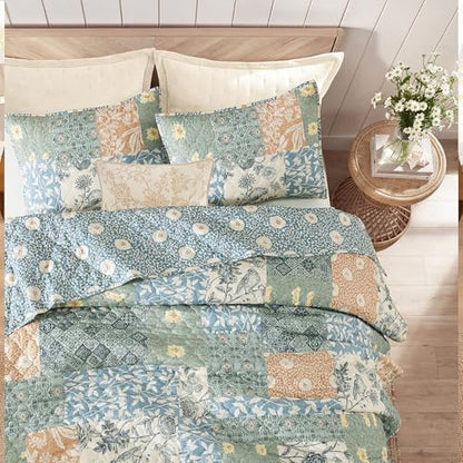 Oversized Queen Quilt Set-3 Pieces Soft Bedding Floral Patchwork Coverlet