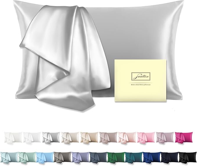 Mulberry Silk Pillowcase for Hair and Skin Pillow Case with Hidden Zipper Soft Breathable Smooth Cooling Silk Pillow Covers for Sleeping (Silver Grey, King,1Pcs)