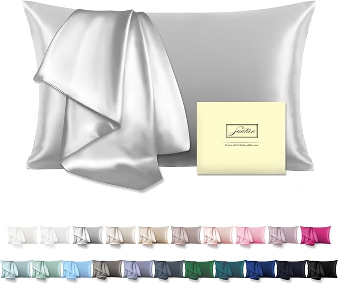Mulberry Silk Pillowcase for Hair and Skin Standard Size 20"X 26" Pillow Case with Hidden Zipper Soft Breathable Smooth Cooling Silk Pillow Covers for Sleeping (Silver Grey,Standard,1Pcs)