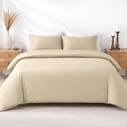 California Design Den 3 Pc 100% Cotton Duvet Cover Set Queen Size/Full Size - Winner Good Housekeeping Best Bedding Awards 2025, 400 Thread Count Sateen, Soft and Durable - Beige (Golden Tone)