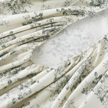 Split King Cotton Sheets Set Printed Bedding Sets, Bedlinen for Mattress Up to 14" Deep, Toile Rose Floral Pattern Bedlinen Set, Gray