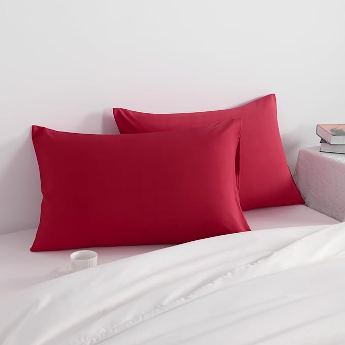 NTBAY King Pillow Cases Set of 2, 2 Pack Brushed Microfiber 20x40 Pillow Cases, Soft, Wrinkle, Fade, Stain Resistant Wine Red Pillow Cases with Envelope Closure, 20x40 Inches, Wine Red