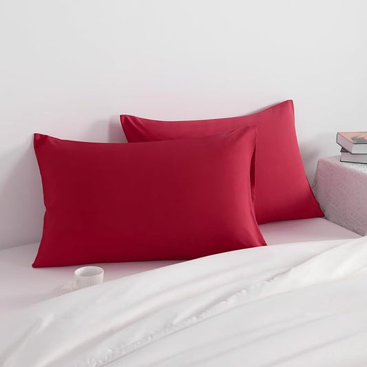 NTBAY Standard Pillow Cases Set of 2, 2 Pack Brushed Microfiber 20x26 Pillow Cases, Soft, Wrinkle, Fade, Stain Resistant Wine Red Pillow Cases with Envelope Closure, 20x26 Inches, Wine Red