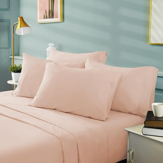 BYSURE 6 Pieces Bed Sheets Set(King, Peach) - Hotel Luxury Super Soft 1800 Thread Count 100% Microfiber Sheets with Deep Pockets, Wrinkle & Fade Resistant
