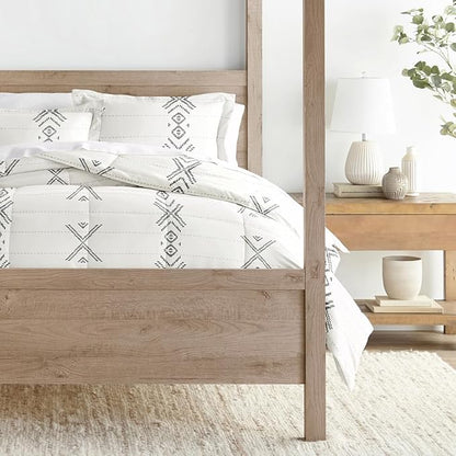 LINENS & HUTCH Comforter Set Patterned Microfiber All Season Down-Alternative Ultra Soft Bedding in Urban Stitch - Full/Queen Urban Stitch Gray