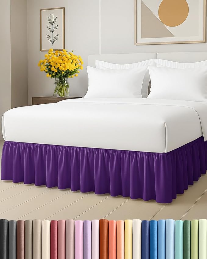 Bedskirt Twin Size Ruffle - 18 inch Drop Dust Ruffle Bed Skirt with Platform - Ultra-Soft, Easy Fit, Premium Hotel Quality - Wrinkle, Fade & Shrink Resistant - for Women, Men, Kids and Teens - Purple