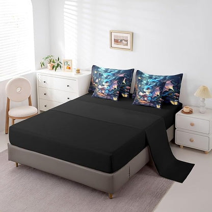 3D Cartoon Dragon Comforter Set 7 Pieces King Size,Western Fairy Tale Bedding Set for Kids,Sparkling Pink Butterfly (Comforter+Fitted+Flat Sheet+2 Pillowcases+2 Throw Pillow Covers)