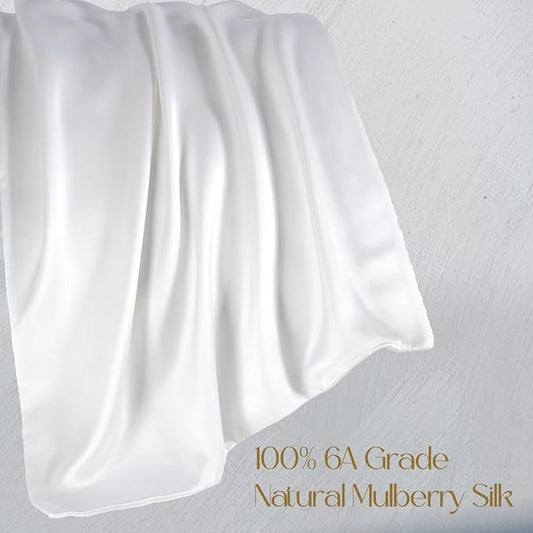 ZIMASILK 100% Pure Mulberry Silk Pillowcase for Hair and Skin,with Hidden Zipper,Both Side 19 Momme Silk, 1pc (Body 20"x54", White)