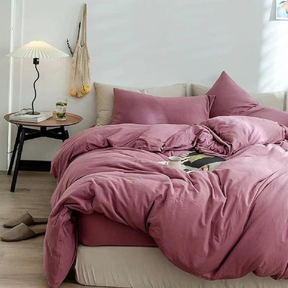 Purple Bedding Duvet Cover Full Size 3 Pieces Pale Mauve Duvet Cover Boho Solid Bedding Set Luxury Soft Jersey Knit Cotton Comforter Cover with 2 Pillowcases Breathable Soft Mauve Color Bedding Set