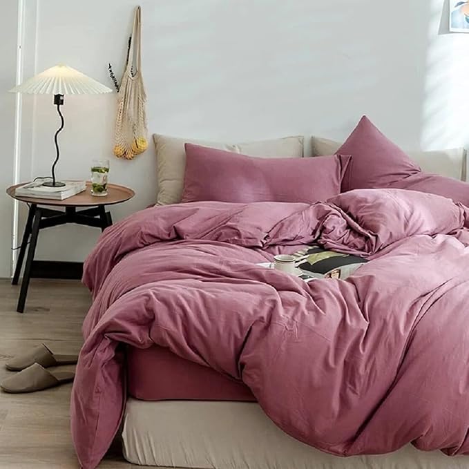 Purple Bedding Duvet Cover Twin 3 Pieces Pale Mauve Duvet Cover Boho Solid Bedding Set Luxury Soft Jersey Knit Cotton Comforter Cover with 2 Pillowcases Breathable Comfy Mauve Color Bedding Set