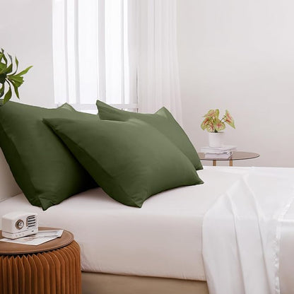 Pillowcases Queen 12 Pack, 20x30 Pillow Cases with Envelope Closure, Soft Plain Brushed Microfiber Covers Breathable Wrinkle-Resistant, Olive Green