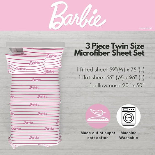 Collectibles Barbie Logo Bedding Super Soft Cozy Microfiber 3 Piece Twin Sheet Set, (Officially Licensed Product) by Franco