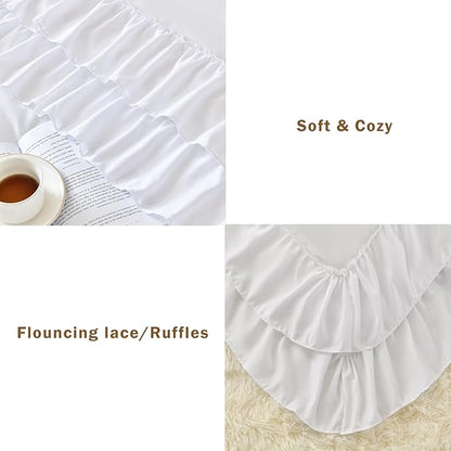 Cupocupa White Full Comforter Set, 3Pcs Comforters Ruffle Farmhouse Bedding Sets Full with Comforter, Lightweight Soft Shabby Chic Bedding Comforter Set Fluffy for All Season (White, F)