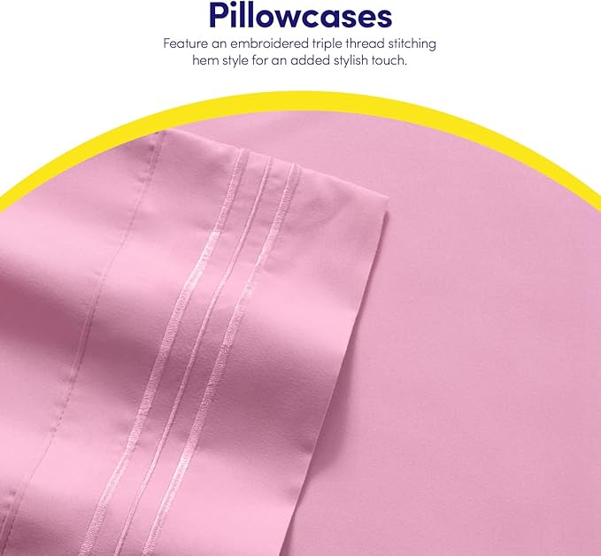 1500 Supreme Collection California King Sheet Sets Pink - Luxury Hotel Bed Sheets and Pillowcase Set for California King Mattress - Extra Soft, Elastic Corner Straps, Deep Pocket Sheets Pink
