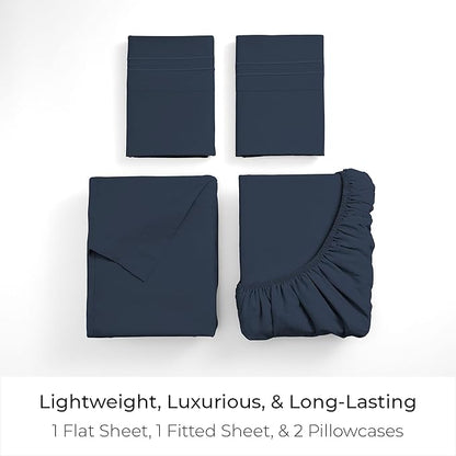 Mellanni Full Sheets Set - 4 PC Iconic Collection Bedding - Hotel Luxury, Extra Soft, Cooling Bed Sheets - Wrinkle, Fade, Stain Resistant (Full, Navy Blue)