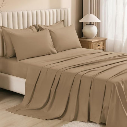 Litanika California King Comforter Set Taupe - 7 Pieces Bed in a Bag Cal King Bedding Comforter Sets, Plain Lightweight Bed Set with Comforter, Sheets, Pillowcases & Shams