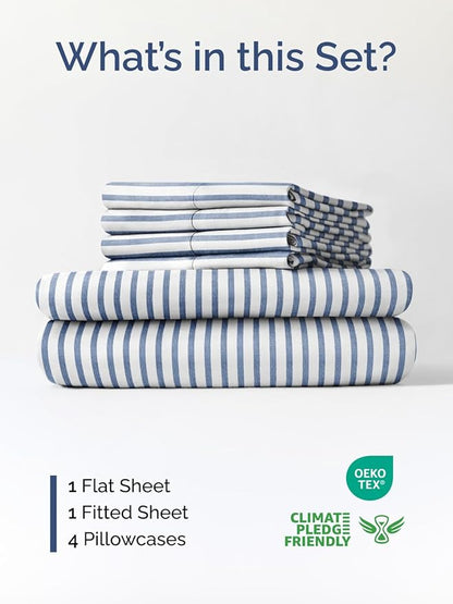 Extra Deep King Sheet Set - 6 Piece Breathable and Cooling Sheets - Hotel Luxury Bedding for Women, Men, Kids & Teens - Easy & Secure Fit - Soft and Wrinkle Free - Extra Deep Pockets - Blue Stripes