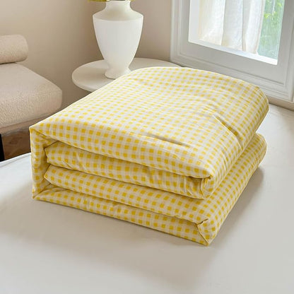 NSNLGSGC Yellow Gingham Cotton Comforter Set Twin, 100% Washed Cotton Plaid Checked Comforter Bedding, 2 Pieces Vintage Farmhouse Grid Bedding Set(Yellow Gingham, Twin)