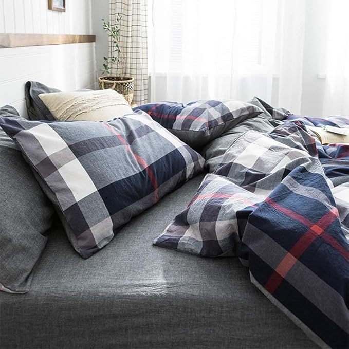 Cottonight Navy Plaid Comforter Set Full Dark Blue Bedding Comforter Set Buffalo Gingham Blanket Quilts Checkered Blue Soft Breathable Grid Bedding Set for Women Men Full Bed