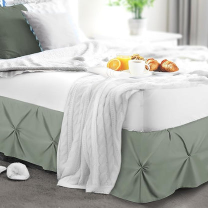 Nestl Sage Green Bed Skirt King Size, Pinch Pleat King Bed Skirt, 14" Inch Drop King Bedskirt, Hotel Quality Sage Green Bed Skirts, Premium Microfiber Bedskirt for King Bed, Sage Green King Bed Skirt