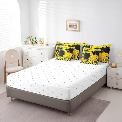 Erosebridal Excavator 7 Piece Comforter Set Full Bed in a Bag,Construction Vehicle Bedding Sets Big Wheel Car Sheet Set with Comforter