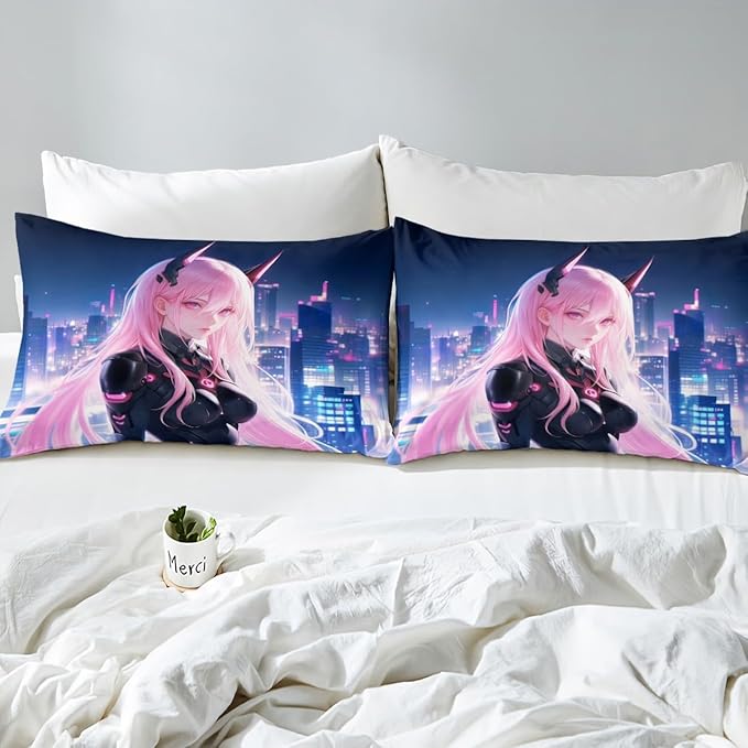 Erosebridal Japanese Anime Bed Sheets Full Size, Anime Girl Fitted Sheet Kawaii Japanese Style Bedding Set Cartoon Japan Animation Bed Set for Boys Teens Adult Women Bedroom Decor