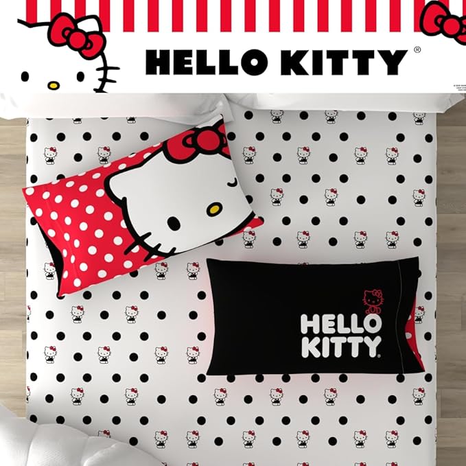 Collectibles Hello Kitty Polka Dot Bedding Super Soft Microfiber 3 Piece Twin Sheet Set, (Officially Licensed Product) by Franco