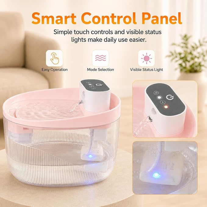 74oz/2.2L Cordless Cat Water Fountain, 5000mAh Battery Operated | 3 Smart Modes, with Motion Sensor, Ultra-Quiet, Pet Drinking Dispenser with LED Light, Wireless Fountain for Cats, Dogs