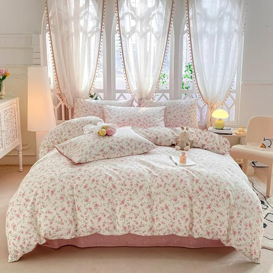 VM VOUGEMARKET Girls Comforter Set Twin Pink Flower Bedding Set Teen Girls Tiny Floral Comforter with 2 Pillowcases(3pcs,Twin XL)-AA Version