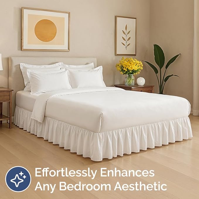 Bedskirt Twin Size Ruffle - 18 inch Drop Dust Ruffle Bed Skirt with Platform - Ultra-Soft, Easy Fit, Premium Hotel Quality - Wrinkle, Fade & Shrink Resistant - for Women, Men, Kids and Teens - White