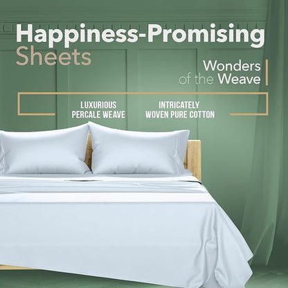TEXAS LINEN CO. 2-Pack 100% Organic Cotton Twin Sheets Set - 2 Sets of Twin Size Percale Weave Organic Cotton Sheets, Soft, Breathable & Cooling Deep Pocket Bed Sheet for Dorm Room (6 PC, Light Blue)
