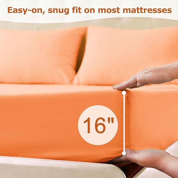 California King Size Bed Sheet Set - 4 Piece Soft Microfiber Sheets with Deep Pockets, Cooling Technology, and Wrinkle-Free Pillowcase. Hotel-Quality, Durable Bedding, Peach Fuzz