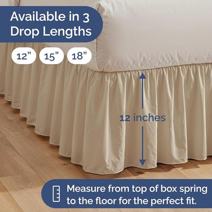 Bedskirt Queen Size Ruffle - 12 inch Drop Dust Ruffle Bed Skirt with Platform - Ultra-Soft, Easy Fit, Premium Hotel Quality - Wrinkle, Fade & Shrink Resistant - for Women, Men, Kids and Teens - Cream
