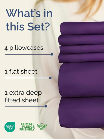 Extra Deep Full Sheet Set - 6 Piece Breathable and Cooling Sheets - Hotel Luxury Bedding for Women, Men, Kids & Teens - Easy & Secure Fit - Soft, Wrinkle Free and Comfy - Extra Deep Pockets - Purple