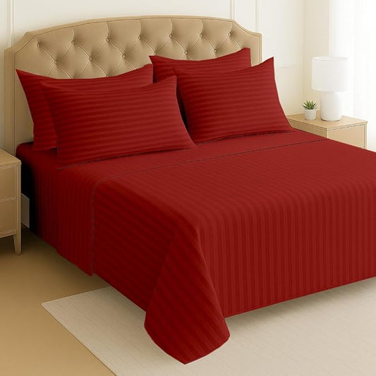 Mattress-Homes Ultra-Soft Breathable, Hotel Luxury Collection, Split King Size 7 Piece Crisp Sheet Set, 100% Egyptian Cotton, Extra Deep Pocket Upto 21", Machine Washable Sheets in Burgundy Stripe